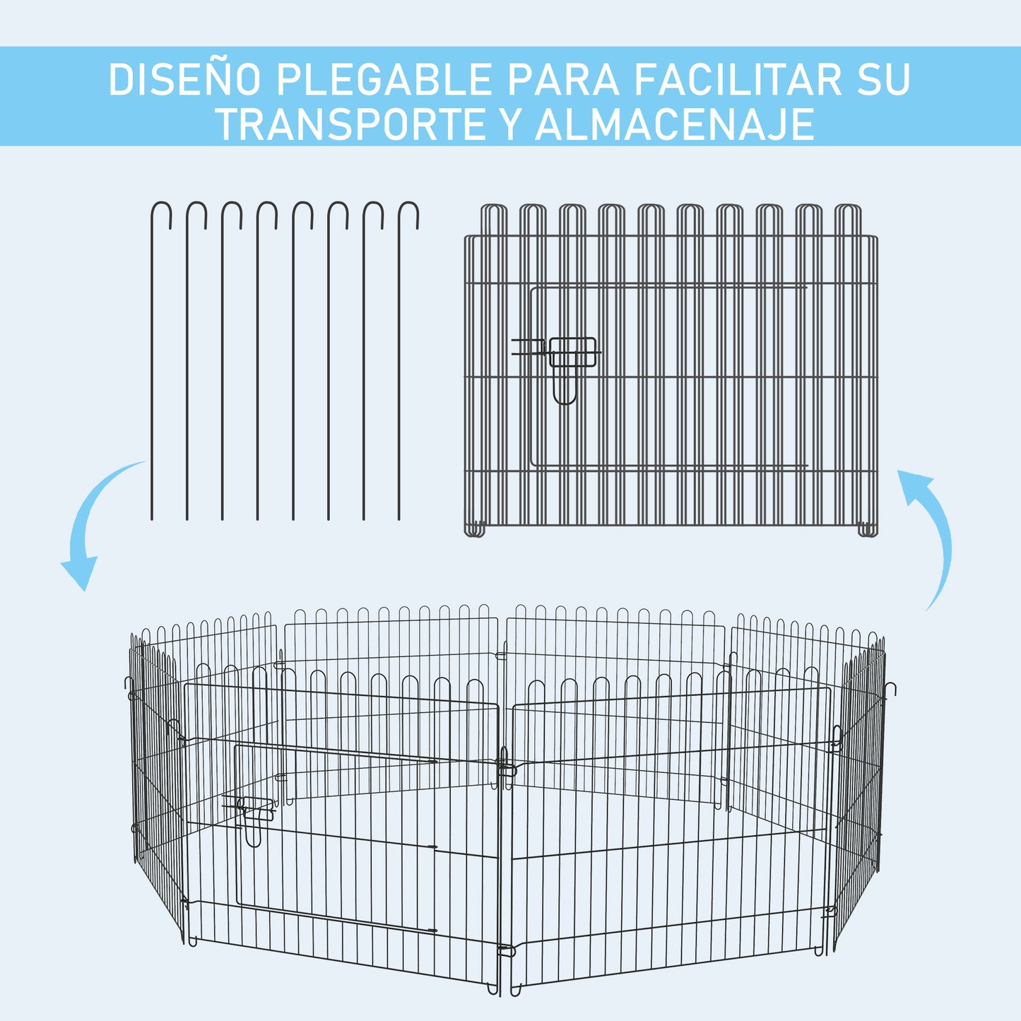 PawHut Parque de Juegos para Perros 8 Paneles 71x61 cm Plegables Jaula Metálica para Mascotas con Puerta para Jardín Patio Exterior Negro