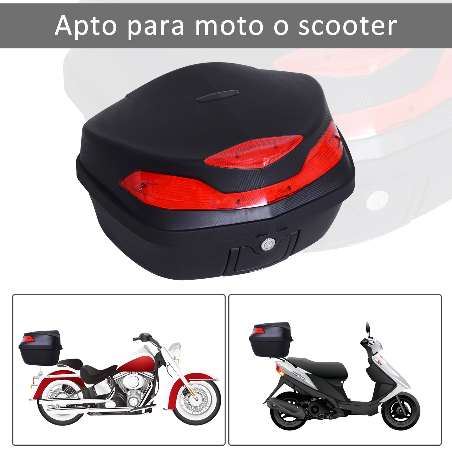 HOMCOM Baúl Moto Universal 48L + Llaves y Accesorios Equipaje Caja de Moto Topcase Casco para Motocicleta Ciclomotores Scooter