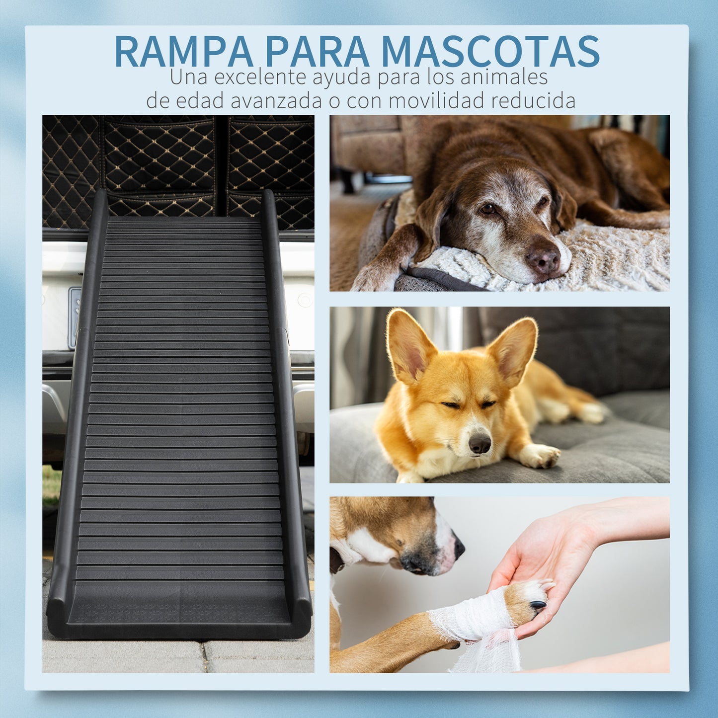 PawHut Rampa Plegable para Perros y Gatos con Almohadillas Antideslizantes Escaleras de Mascotas para Coche Cama Sofá Carga 75 kg 155x39x14 cm Negro