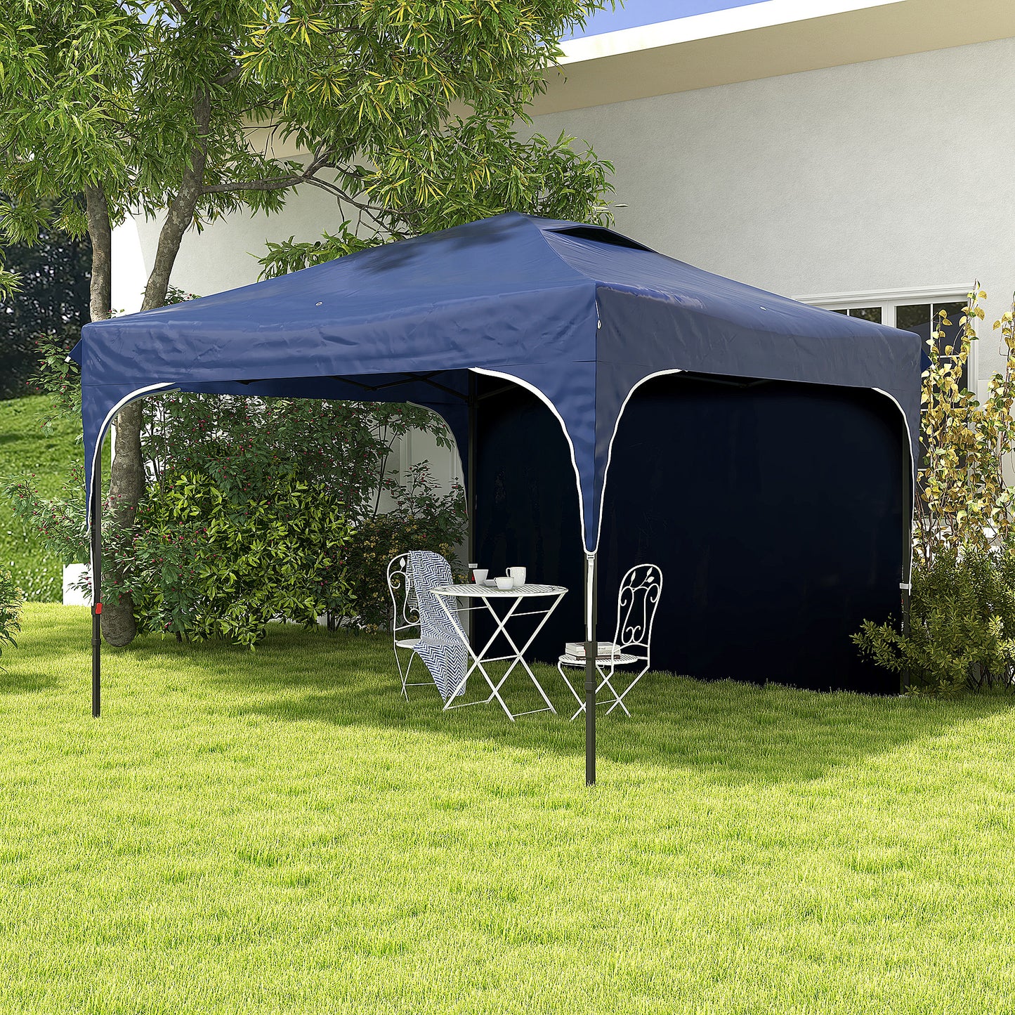 Outsunny Carpa Plegable 3x3 m Cenador de Jardín con Altura Ajustable 1 Pared Lateral Impermeable 4 Bolsas de Arena y Bolsa de Transporte Gazebo para Exterior Patio Fiestas Azul