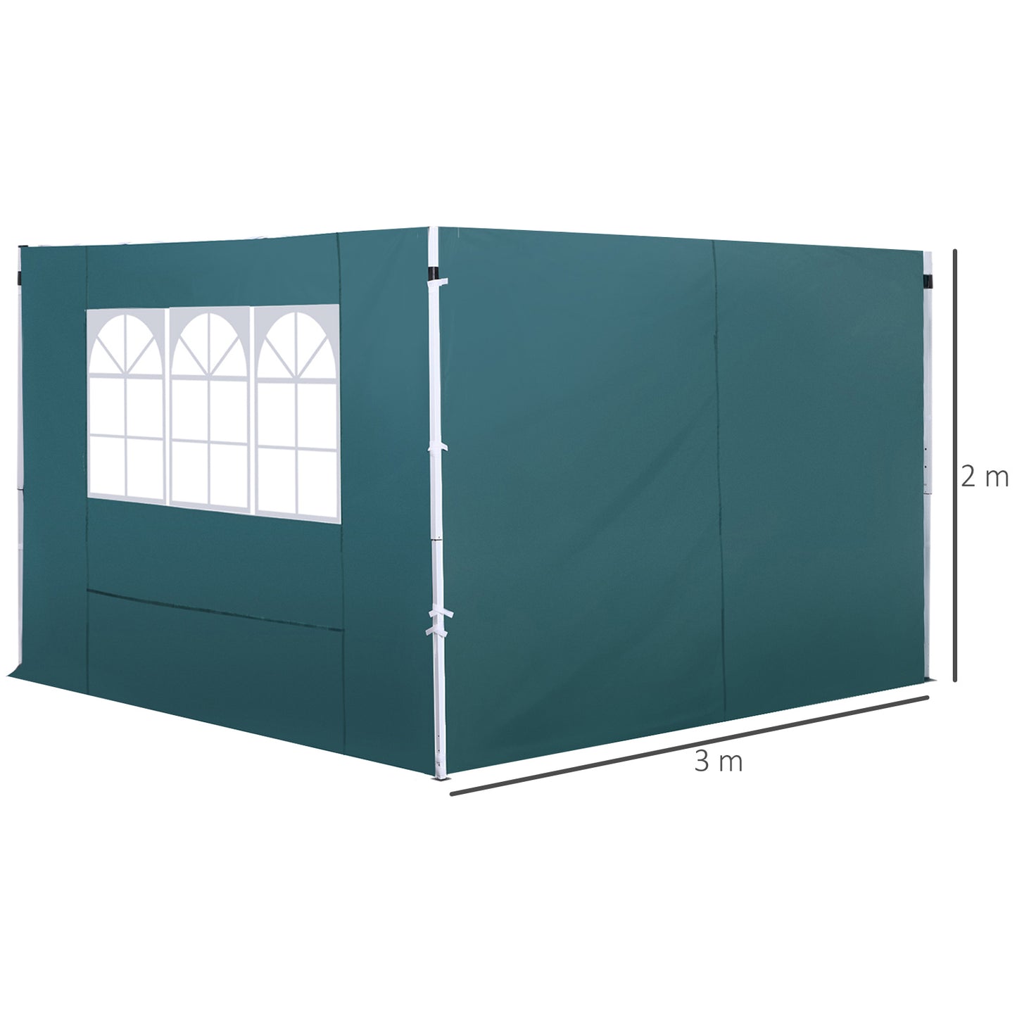 Outsunny 2 Paredes Parte Laterales para Carpa 3x3m Lado Parasol de Gazebo Tela Oxford con Ventana Medidas 300x200cm Verde Oscuro