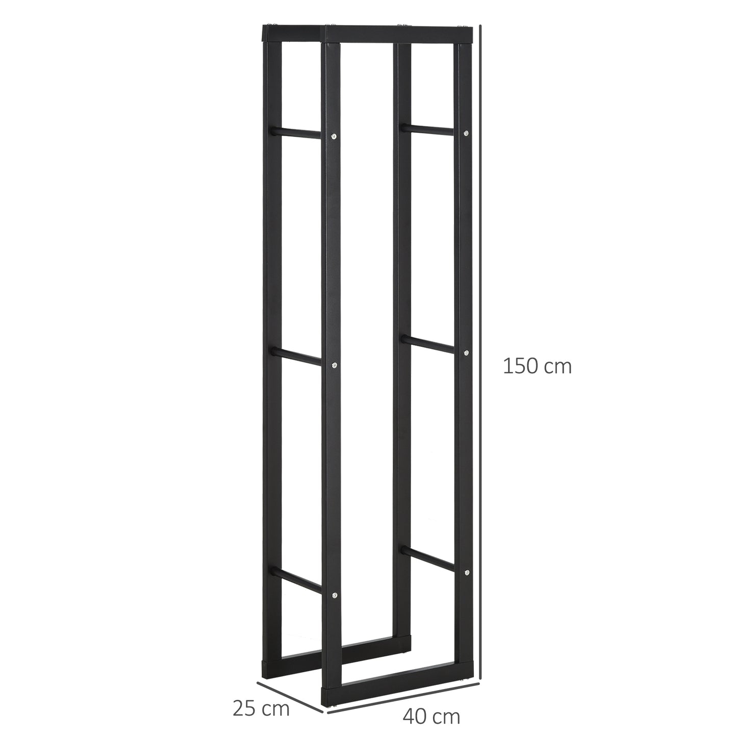 HOMCOM Soporte para Leña Estante de Leña Metálico Leñero de Exterior de Metal para Interior y Exterior Carga 100 kg 40x25x150 cm Negro