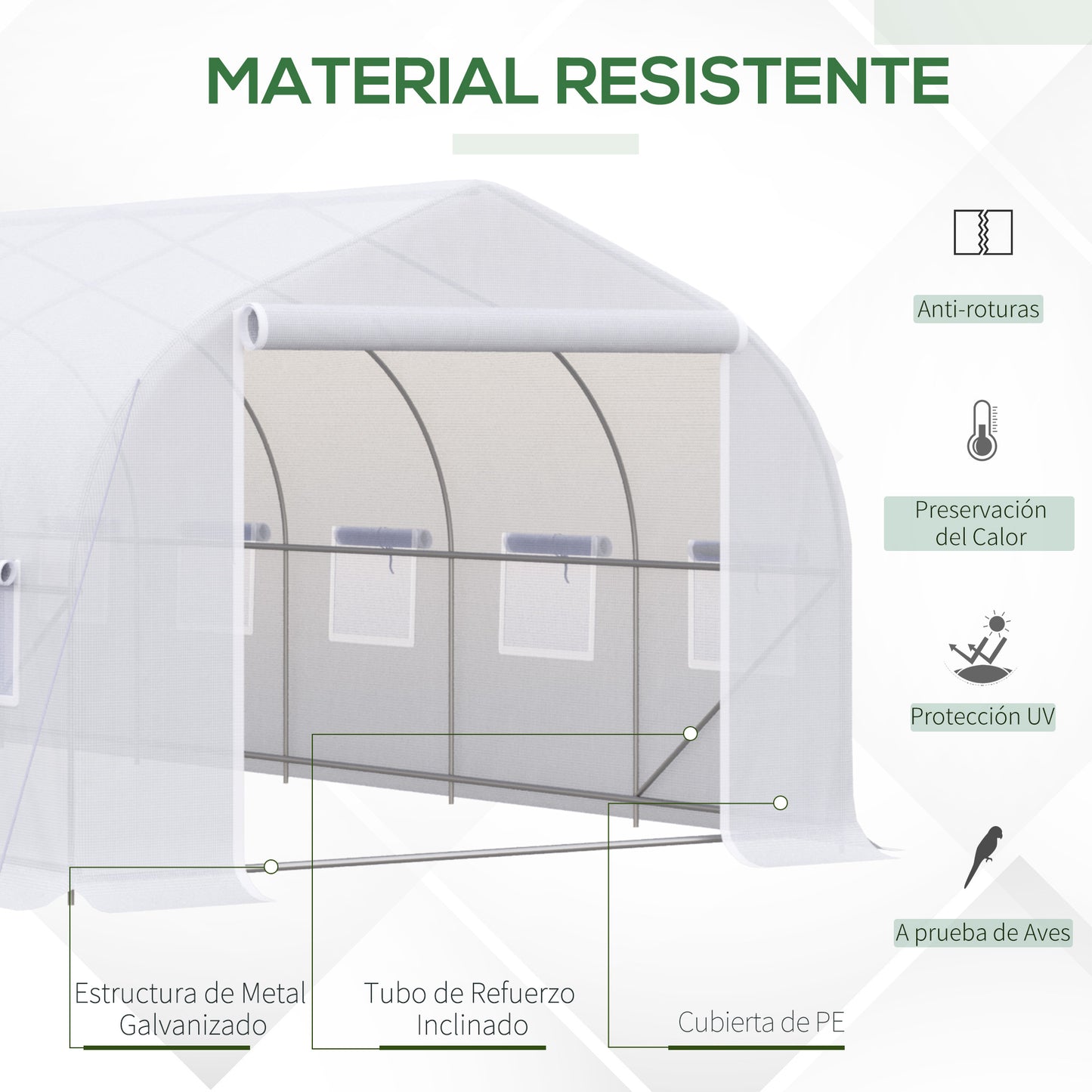 Outsunny Invernadero de Exterior Invernadero de Túnel 6x3x2 m Invernadero de Jardín Grande con 12 Ventanas y Puerta Enrollable con Cremallera Macro de Metal para Cultivo Plantas Blanco