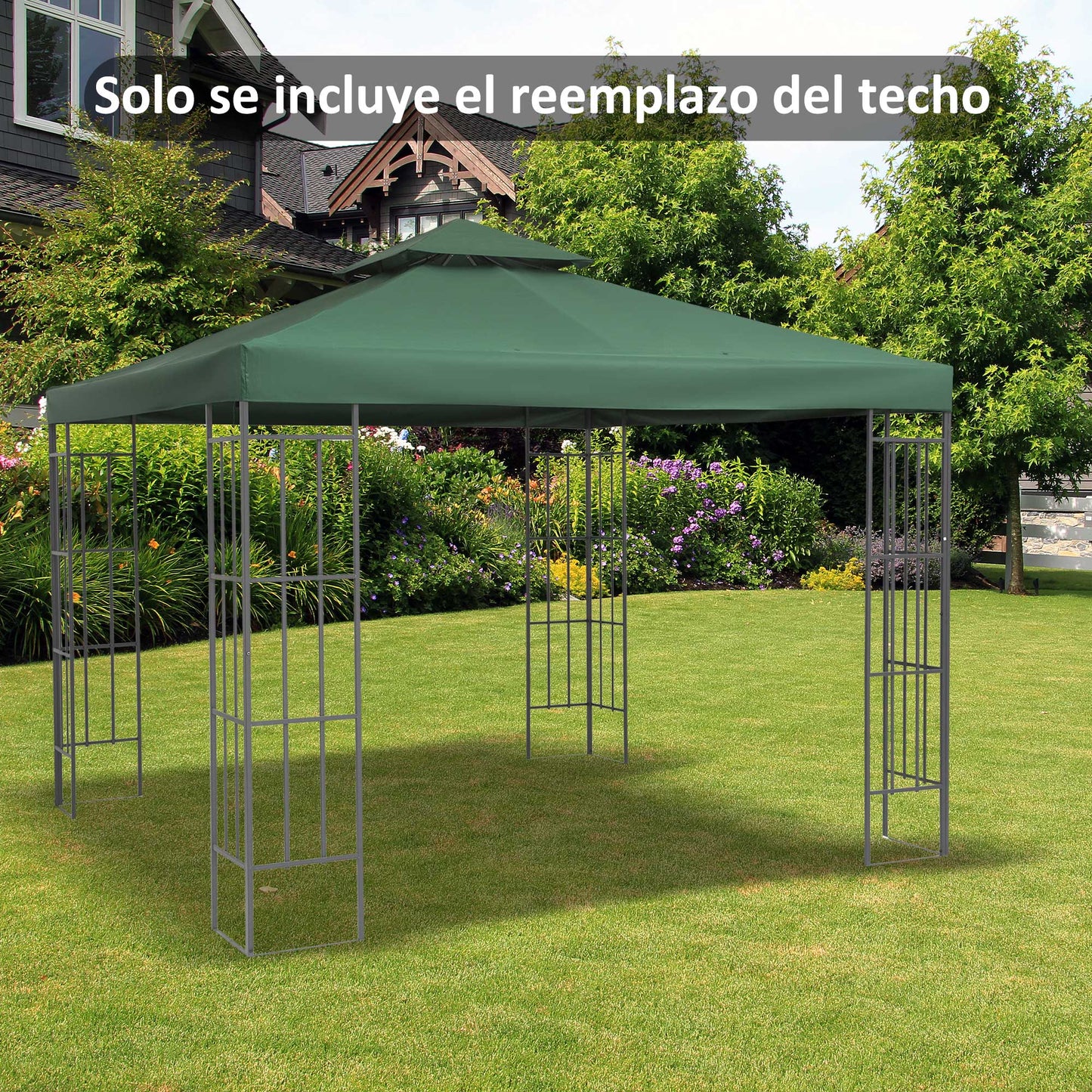 Outsunny Techo de Reemplazo 3x3 m para Carpa Pabellón Cubierta de Repuesto de Gazebo Pabellón con Techo Transpirable 8 Orificios de Drenaje Verde