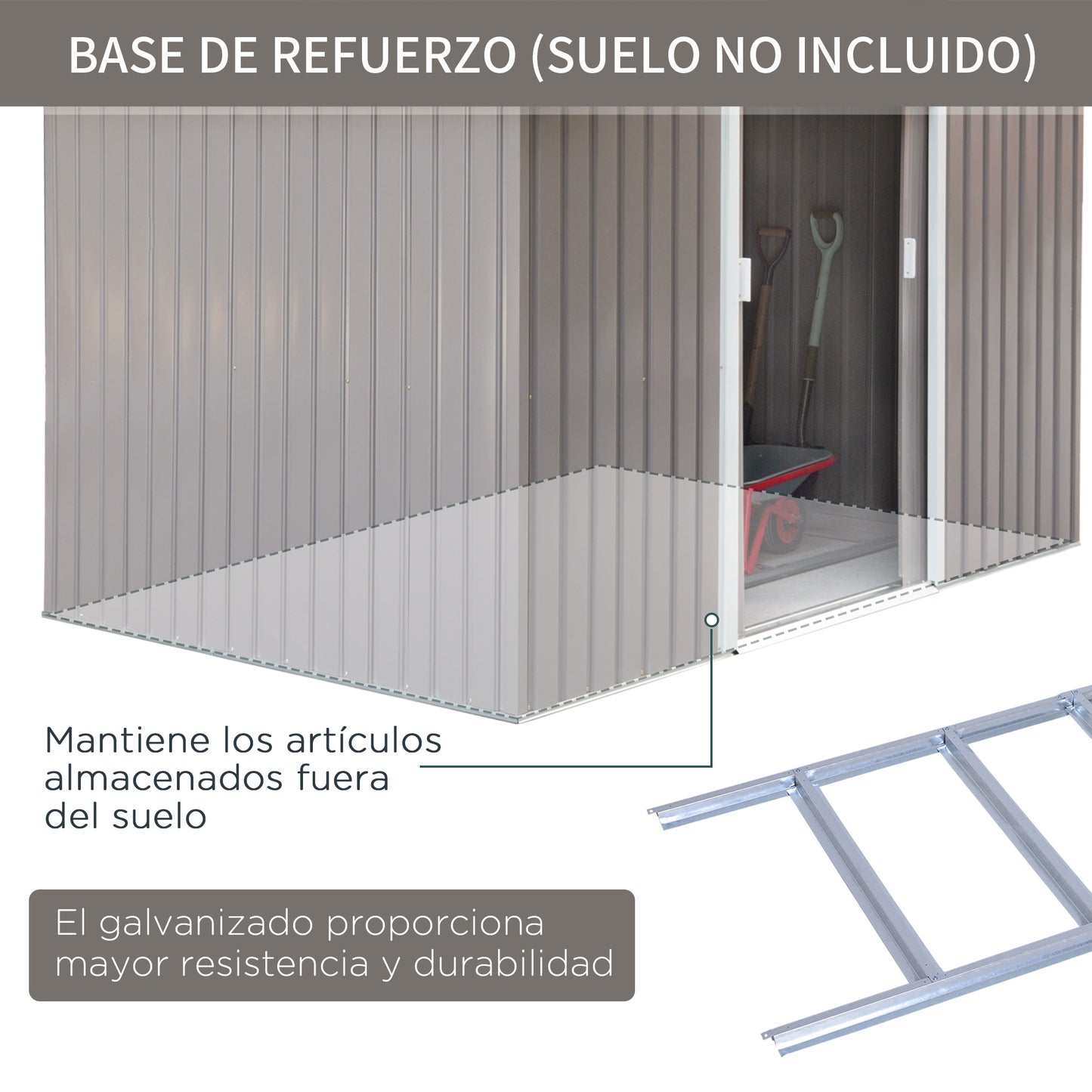 Outsunny Caseta de Jardín de Exterior Cobertizo de Jardín 4,9 m² 277x195x192 cm con 2 Puertas Corredizas Base Refuerzo (Suelo NO Incluido) para Patio Terraza Gris