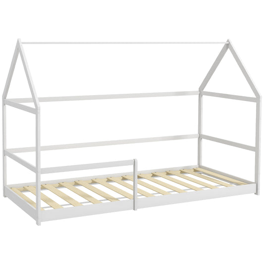 AIYAPLAY Cama para Niños 90x190 cm Cama Infantil en Forma de Casa con Barandillas Protectoras Cama Casita de Madera Carga 60 kg Blanco