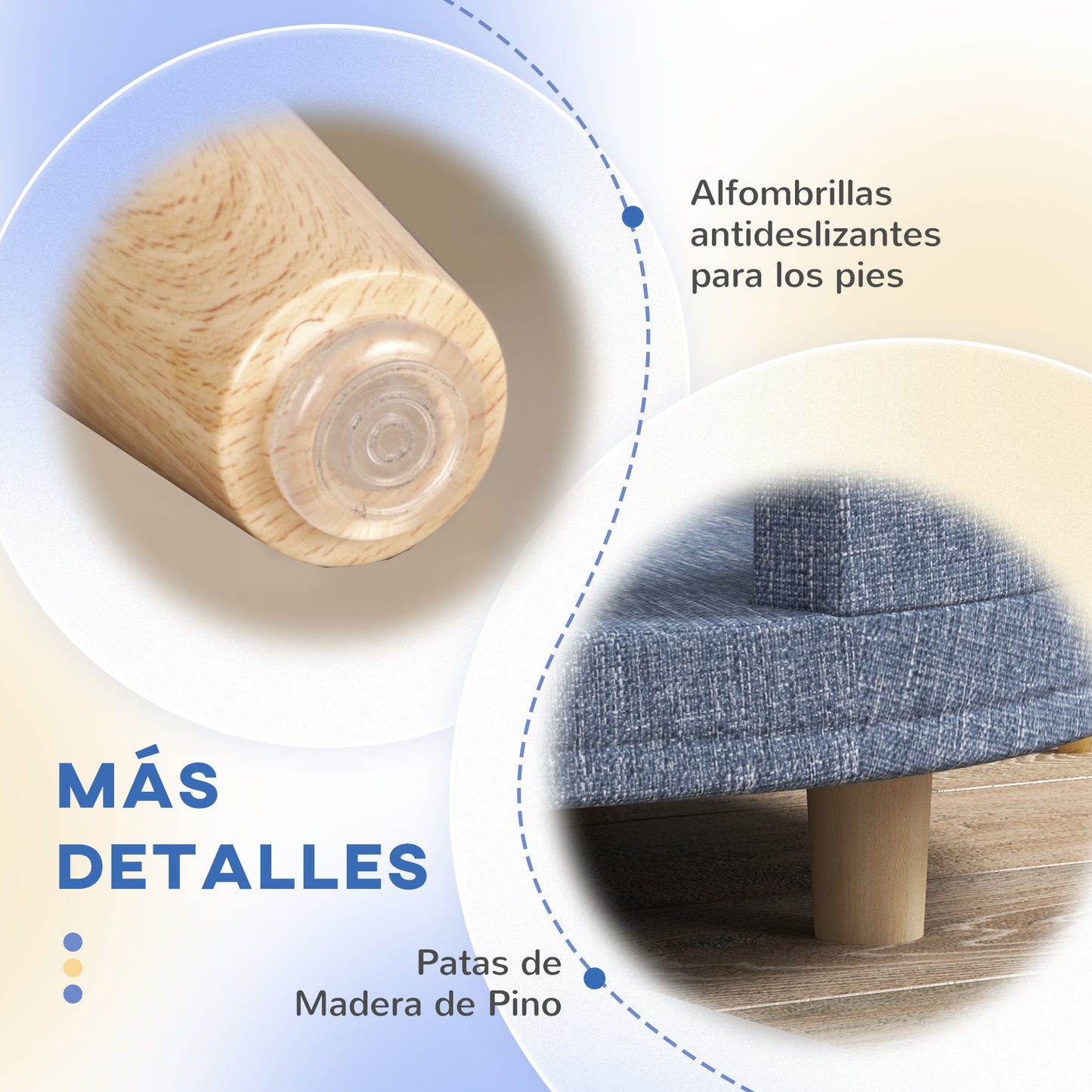 PawHut Sofá para Perros Grandes Sofá para Mascotas con Cojín Extraíble Funda Lavable y Patas de Madera Carga 30 kg para Interior 100x70x25 cm Azul