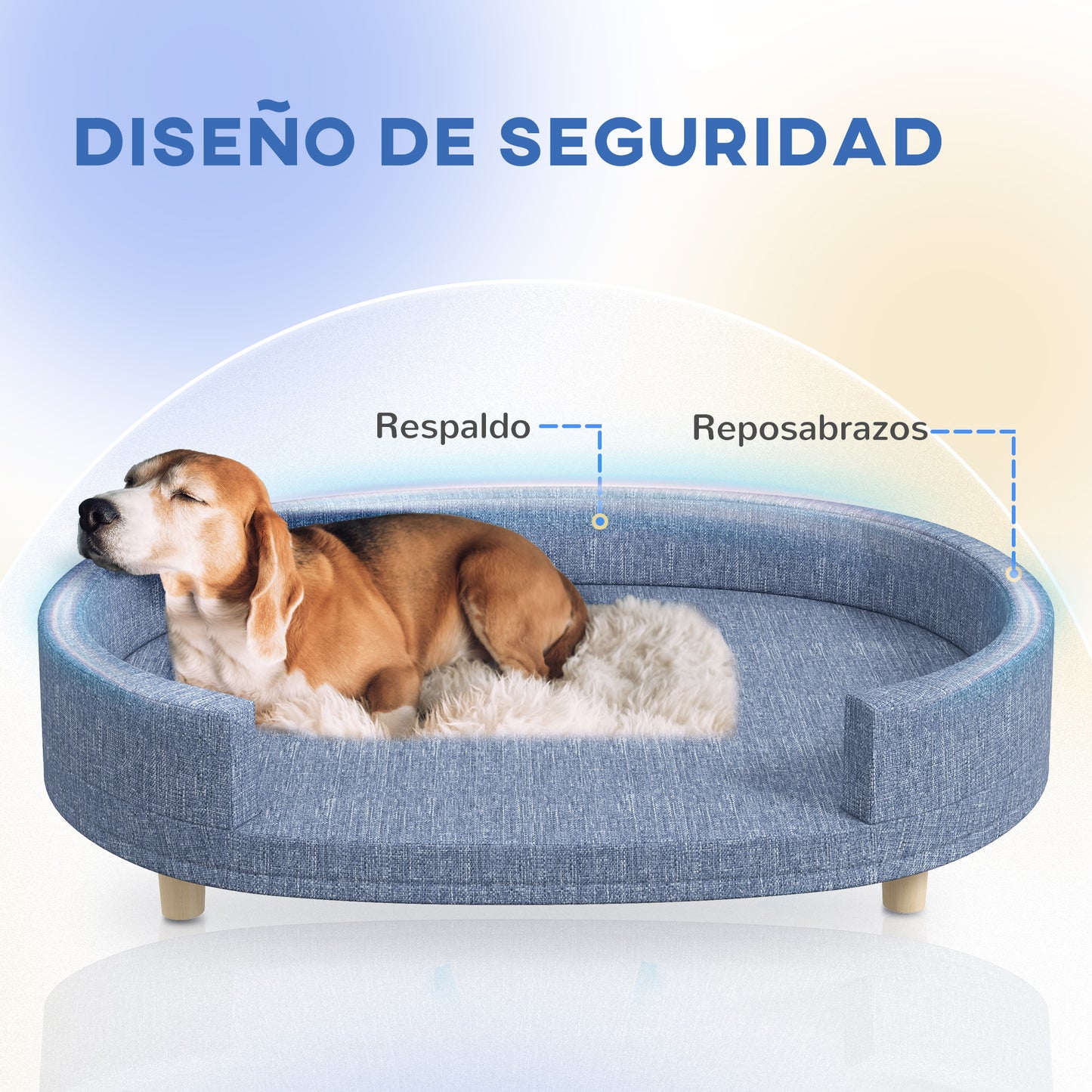 PawHut Sofá para Perros Grandes Sofá para Mascotas con Cojín Extraíble Funda Lavable y Patas de Madera Carga 30 kg para Interior 100x70x25 cm Azul