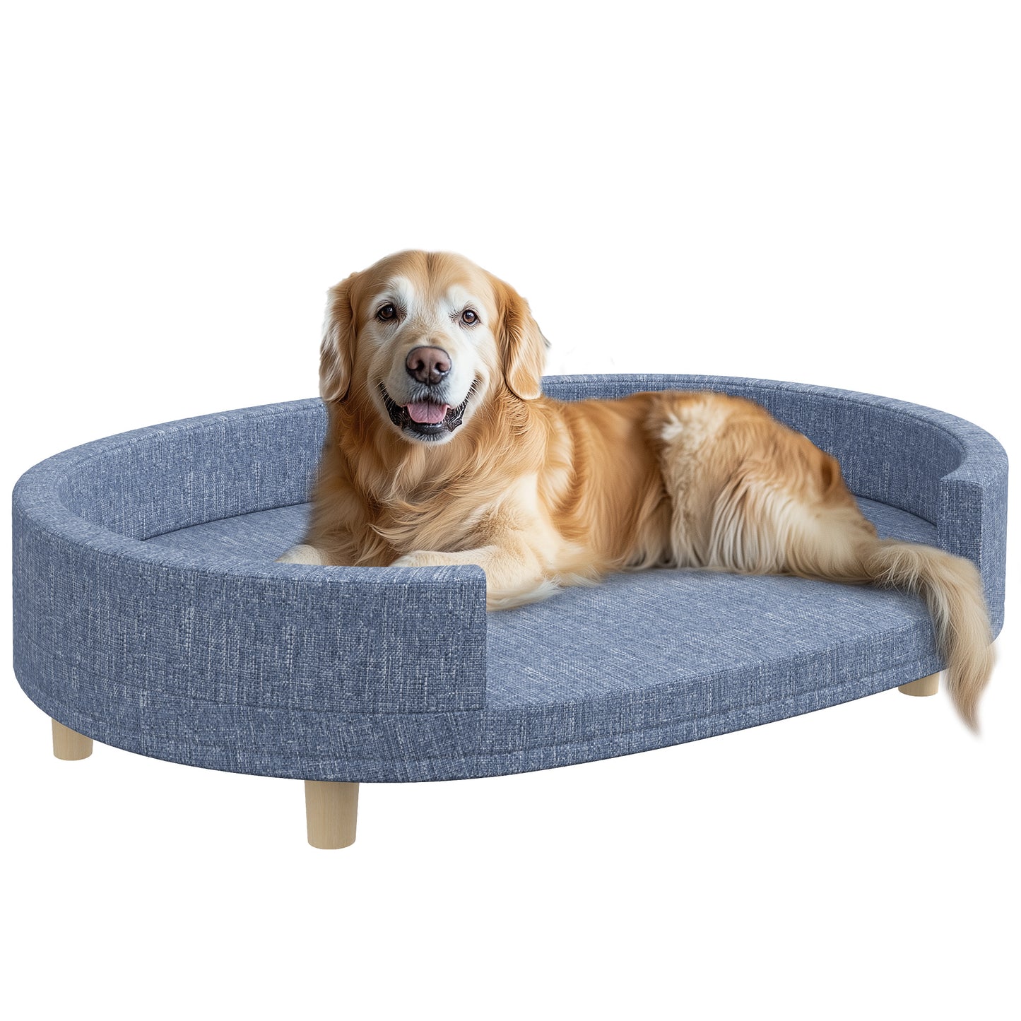 PawHut Sofá para Perros Grandes Sofá para Mascotas con Cojín Extraíble Funda Lavable y Patas de Madera Carga 30 kg para Interior 100x70x25 cm Azul