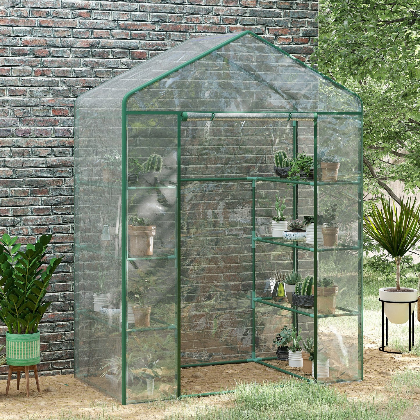 Outsunny Invernadero de Jardín Caseta para Cultivos Plantas Tomates Flores 143x73x195cm Tubo de Acero Cubierta PVC