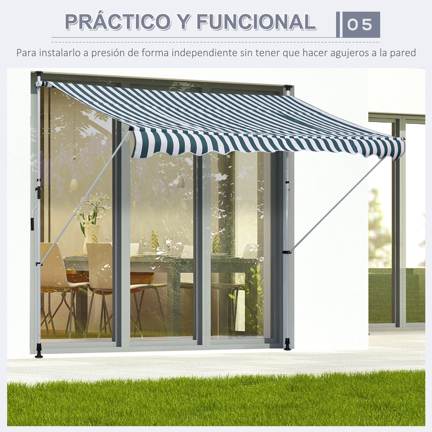 Outsunny Toldo Manual Retráctil Toldo para Balcón con Altura Ajustable Manivela y Protección Solar para Terraza Jardín Verde