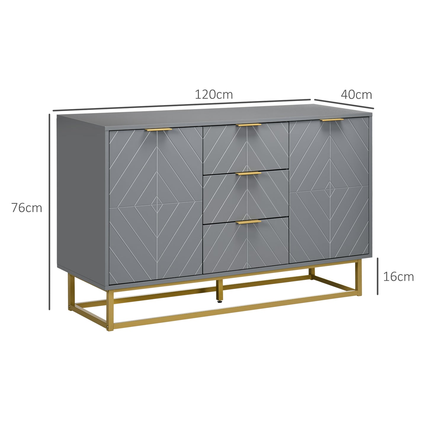 HOMCOM Aparador Moderno Aparador para Salón con 3 Cajones 2 Puertas y Estante Ajustable Mueble Auxiliar para Salón Antivuelco 120x40x76 cm Gris