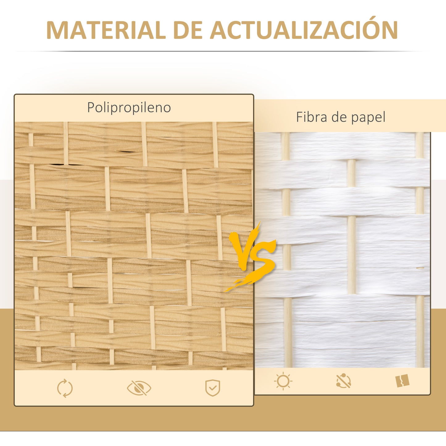 HOMCOM Separador de Ambientes Biombo Plegable 180x180 cm Pantalla de Privacidad de Polipropileno para Oficina Dormitorio Natural