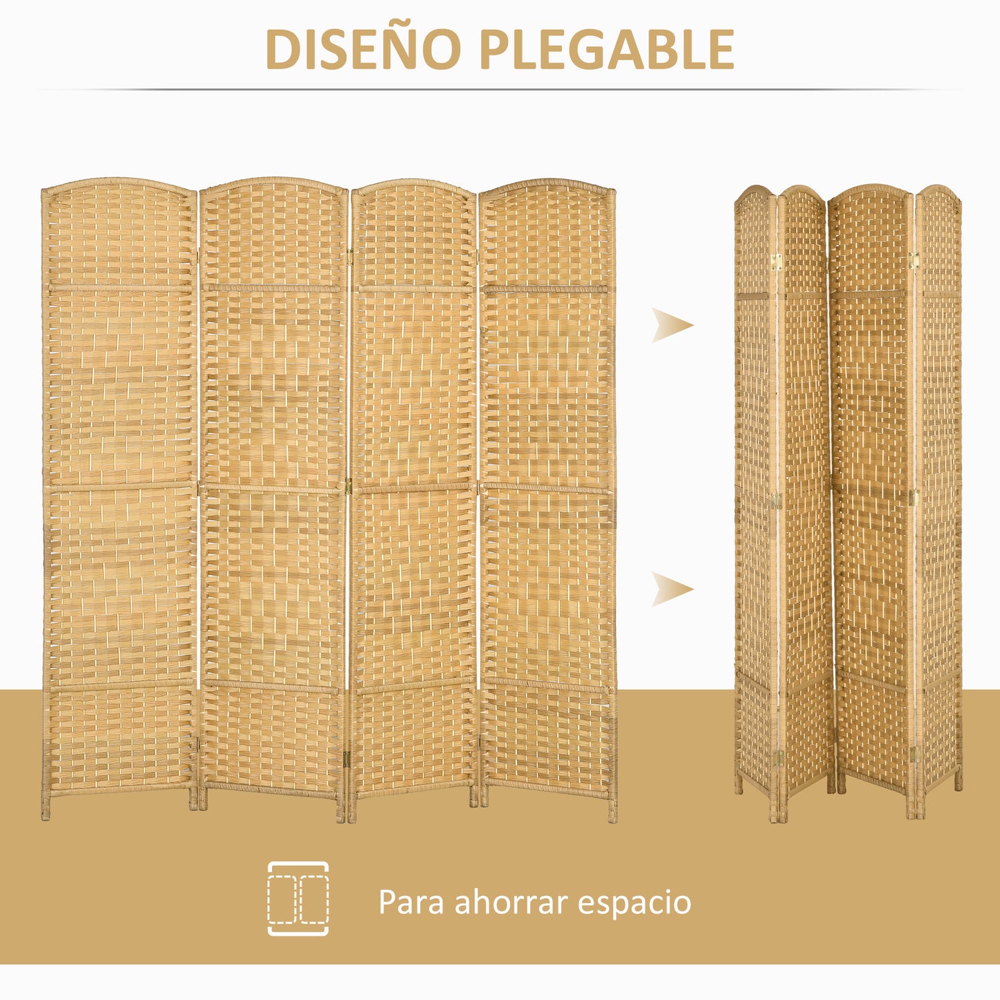 HOMCOM Separador de Ambientes Biombo Plegable 180x180 cm Pantalla de Privacidad de Polipropileno para Oficina Dormitorio Natural