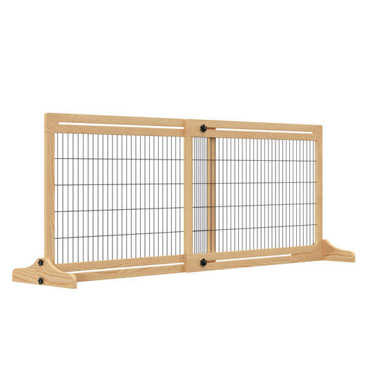 PawHut Barrera de Seguridad para Perros Extensible Barrera para Perros en Casa de Madera para Puerta Escalera Pasillo 104-183x36x69 cm Natural