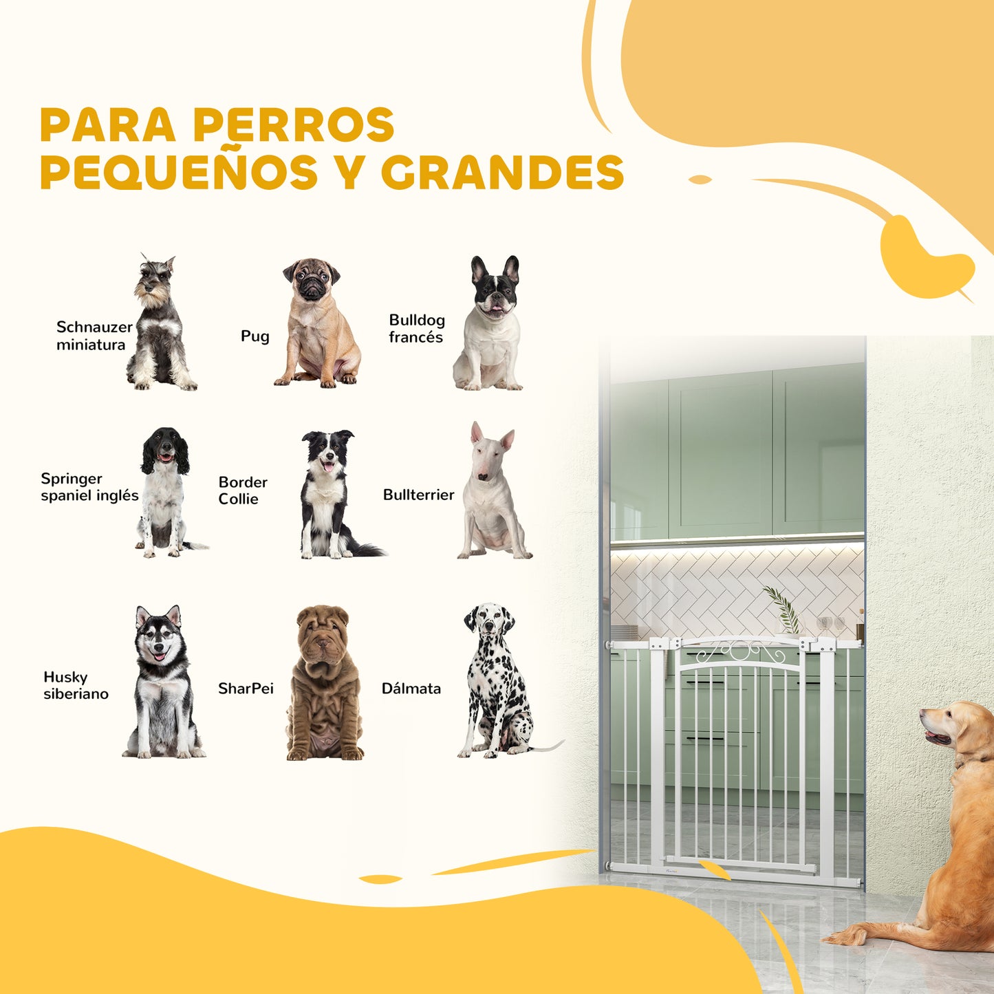 PawHut Barrera para Perros Puerta para Perros con Ancho Ajustable 76-104 cm Barrera de Seguridad para Perros con 2 Extensiones y Doble Bloqueo para Escaleras y Puertas Blanco