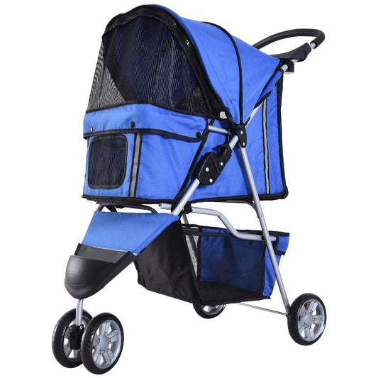 PawHut Carrito para Perros Plegable Cochecito para Mascotas Carrito para Perros Pequeños con Cesta de Almacenaje Ventanas de Malla y 2 Ruedas Universales 75x45x97 cm Azul