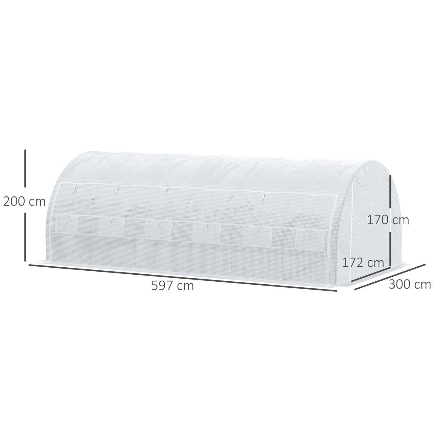 Outsunny Invernadero de Túnel de Jardín 6x3x2 m con Puerta y 12 Ventanas Enrollables de Polietileno 140 g/m² y Acero Galvanizado para Cultivos Plantas Flores Blanco