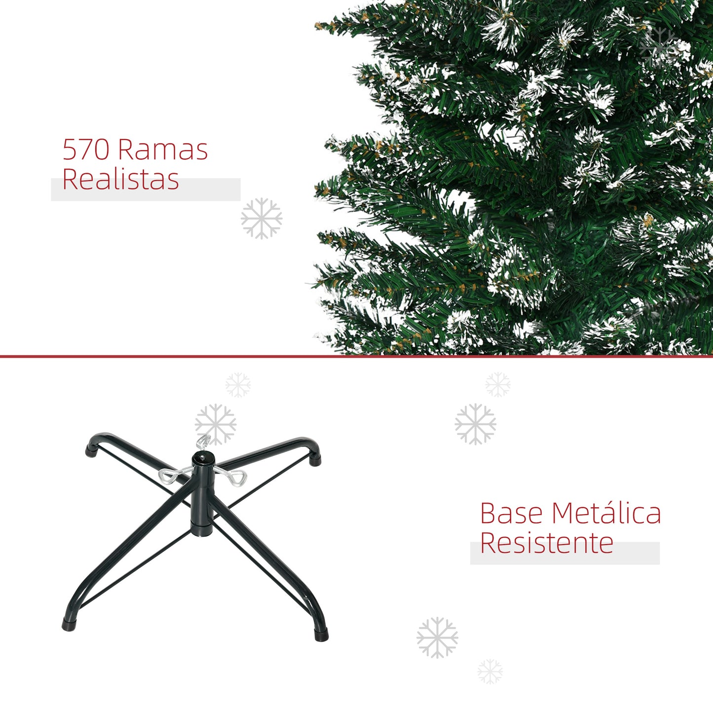 HOMCOM Árbol de Navidad 190 cm Árbol de Navidad Grande Árbol de Navidad Artificial con 570 Ramas y Soporte de Metal Árbol Navideño para Salón Interior Verde