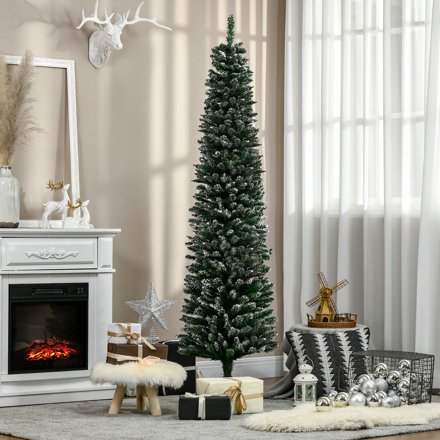 HOMCOM Árbol de Navidad 190 cm Árbol de Navidad Grande Árbol de Navidad Artificial con 570 Ramas y Soporte de Metal Árbol Navideño para Salón Interior Verde