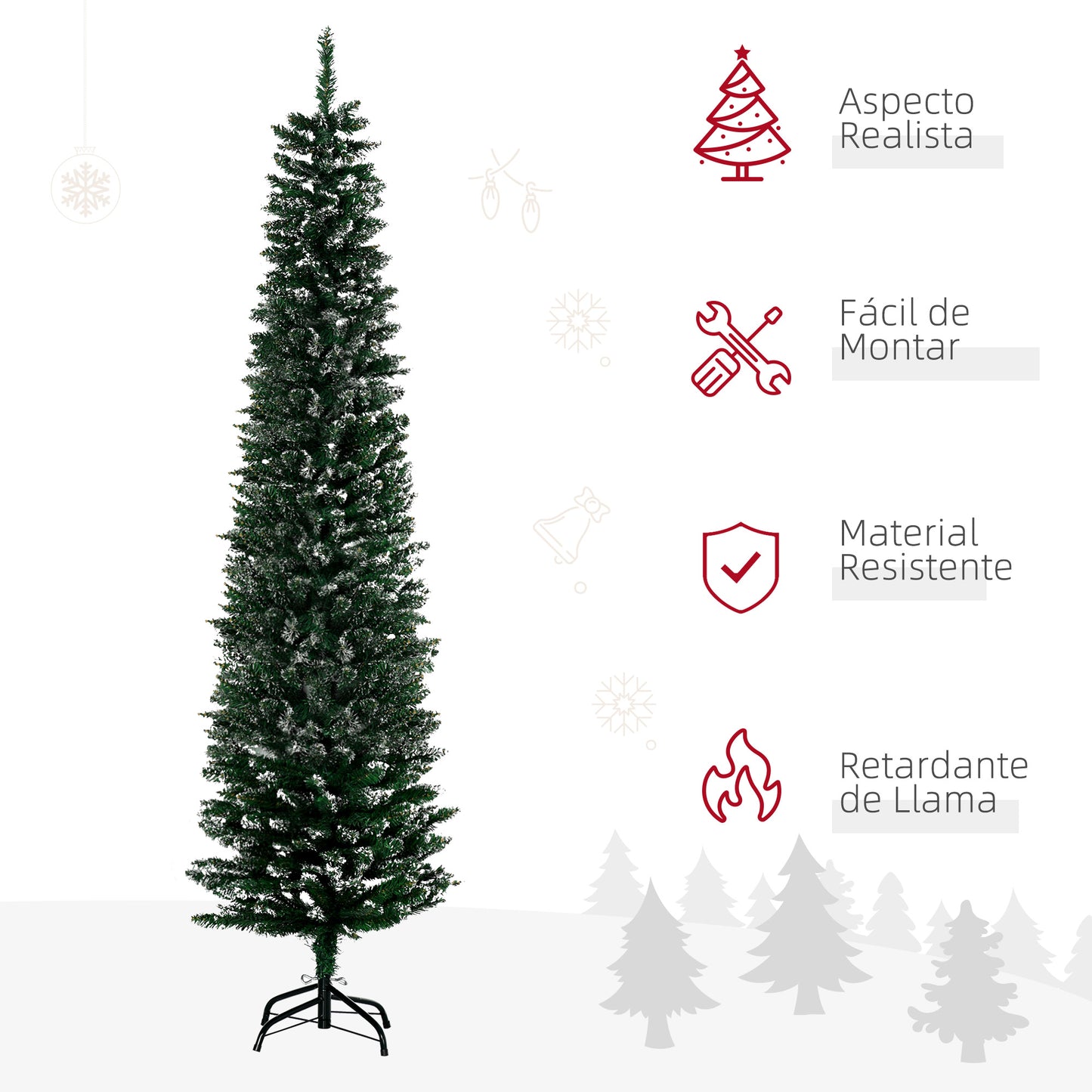 HOMCOM Árbol de Navidad 190 cm Árbol de Navidad Grande Árbol de Navidad Artificial con 570 Ramas y Soporte de Metal Árbol Navideño para Salón Interior Verde