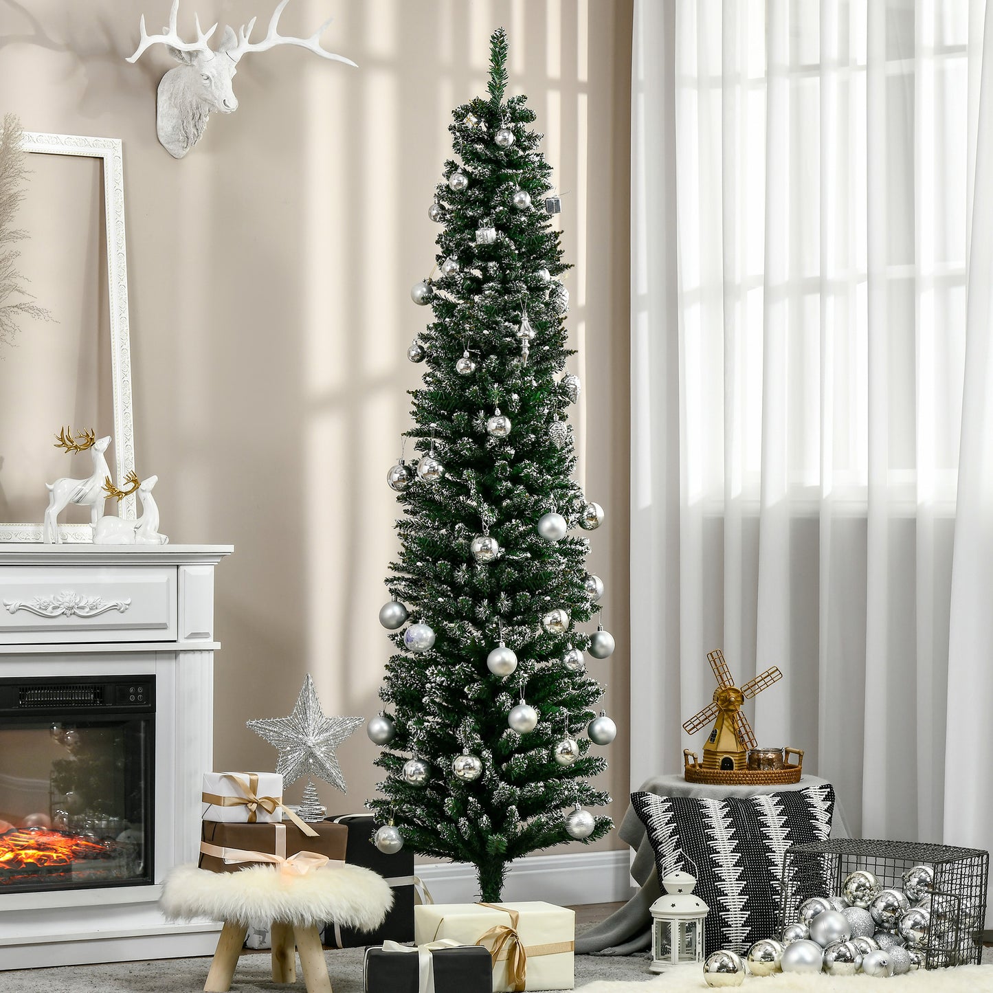 HOMCOM Árbol de Navidad 190 cm Árbol de Navidad Grande Árbol de Navidad Artificial con 570 Ramas y Soporte de Metal Árbol Navideño para Salón Interior Verde