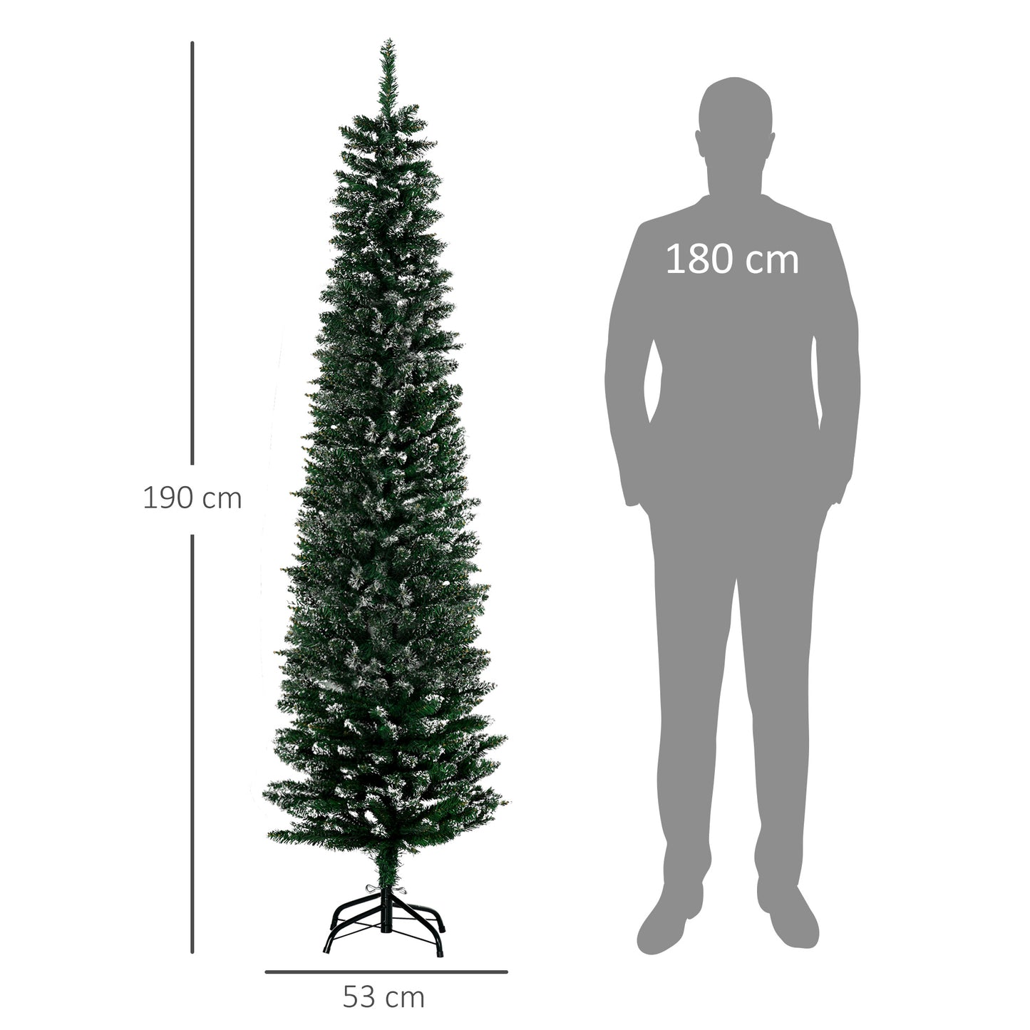 HOMCOM Árbol de Navidad 190 cm Árbol de Navidad Grande Árbol de Navidad Artificial con 570 Ramas y Soporte de Metal Árbol Navideño para Salón Interior Verde