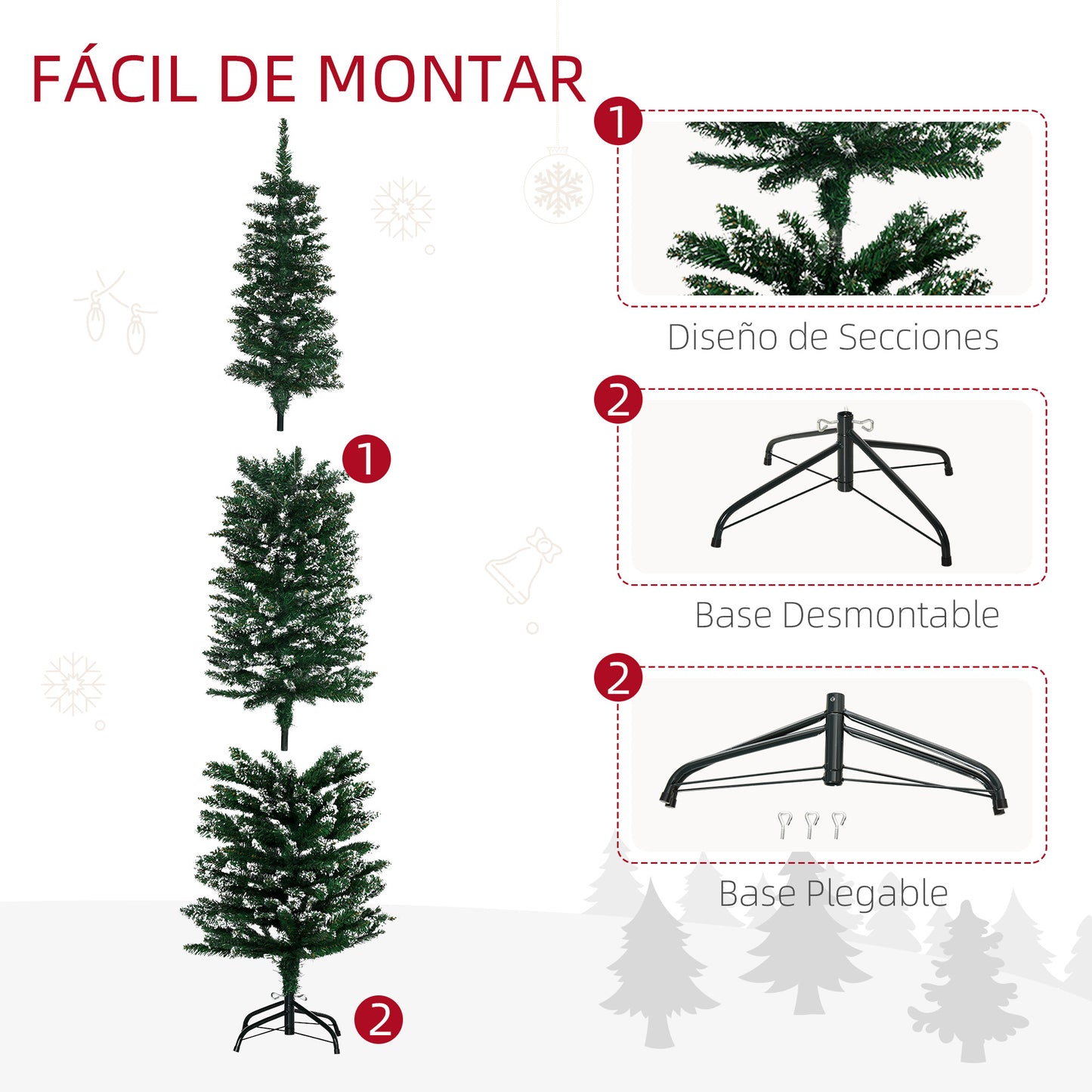 HOMCOM Árbol de Navidad 190 cm Árbol de Navidad Grande Árbol de Navidad Artificial con 570 Ramas y Soporte de Metal Árbol Navideño para Salón Interior Verde