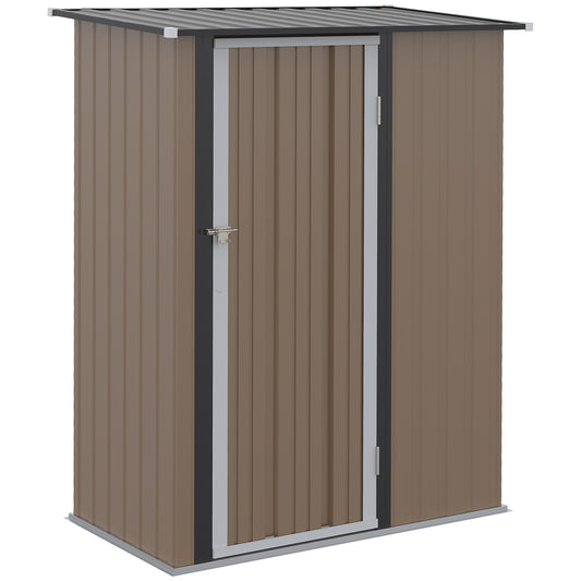 Outsunny Caseta de Jardín 1,07 m² 142x84x189 cm Cobertizo Exterior Metálico con Puerta Cerradura y Orificios de Drenaje para Almacenamiento de Herramientas Marrón