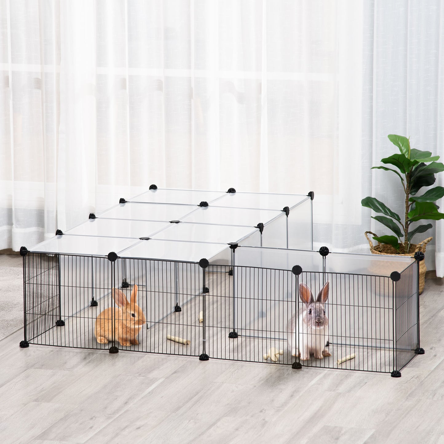 PawHut Jaula para Animales Pequeños Parque para Mascotas con 27 Paneles y Forma Personalizable para Cobayas Conejos Chinchillas 140x70x70 cm Transparente