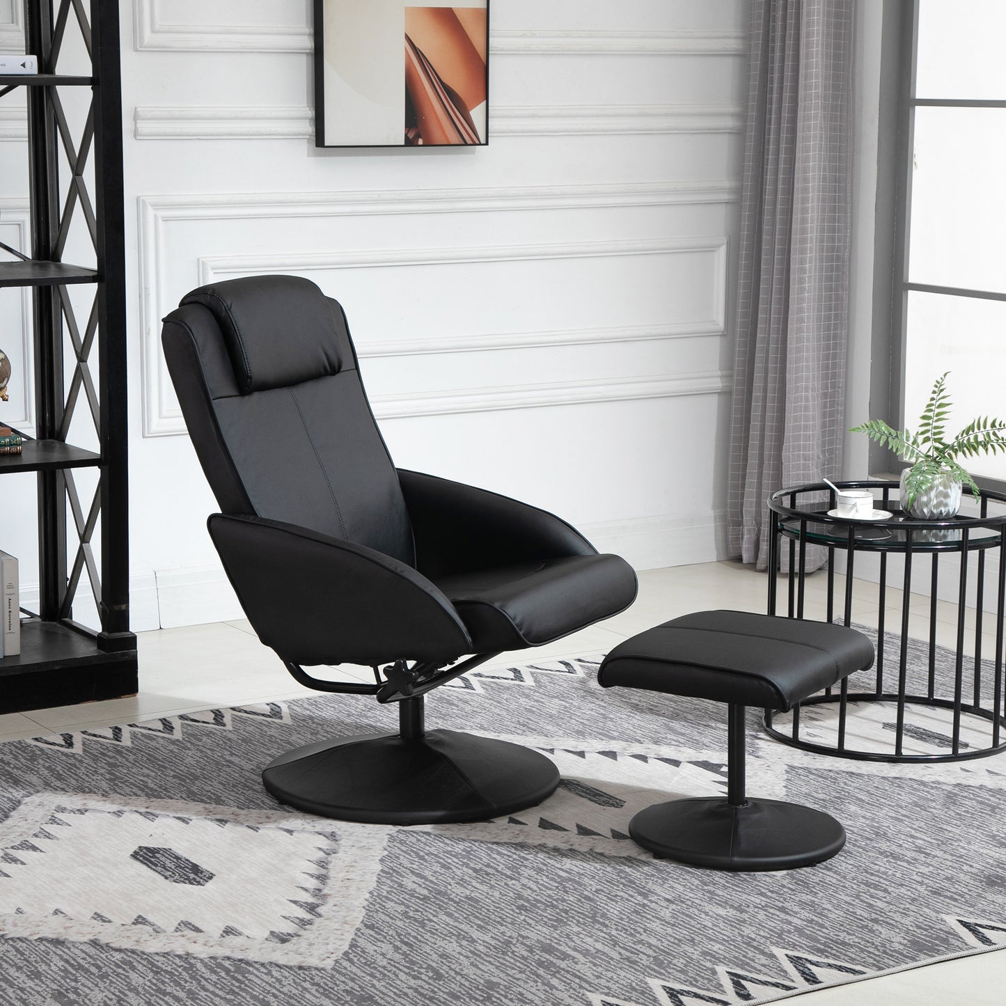 HOMCOM Sillón Reclinable con Reposapiés Sillón de Salón Giratorio con Tapizado en PU y Estructura de Acero Carga 120 kg Butaca para Dormitorio Sala de Estar Negro