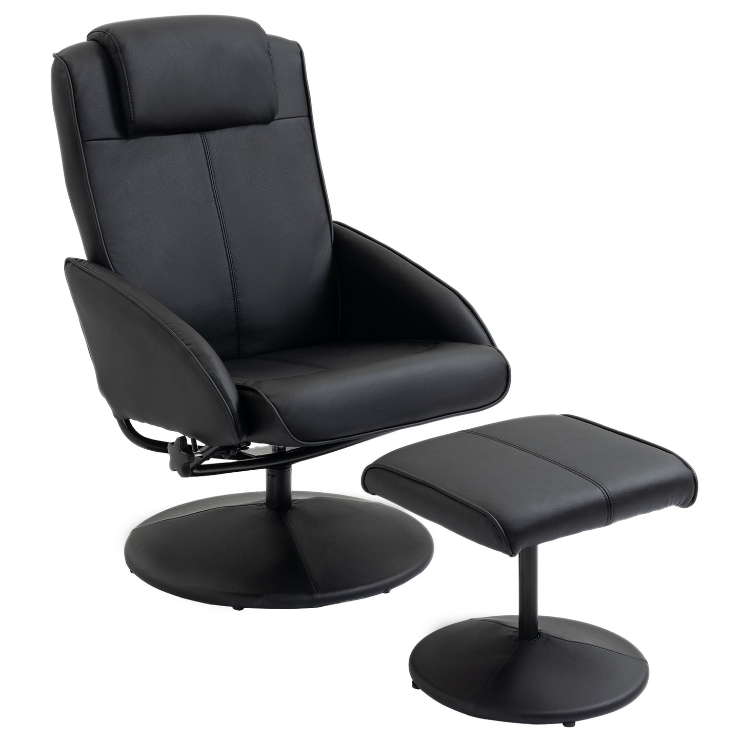 HOMCOM Sillón Reclinable con Reposapiés Sillón de Salón Giratorio con Tapizado en PU y Estructura de Acero Carga 120 kg Butaca para Dormitorio Sala de Estar Negro