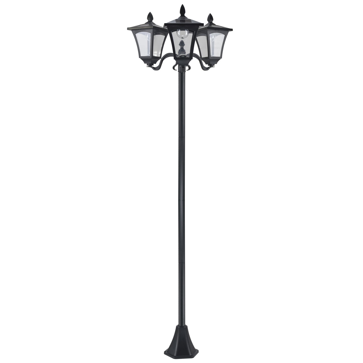 Outsunny Farol Solar de Jardín con 3 Luces LED Impermeable IP44 Sensor de Noche Farola de Exterior para Camino Terraza Patio 51,5x47x182,5 cm Negro