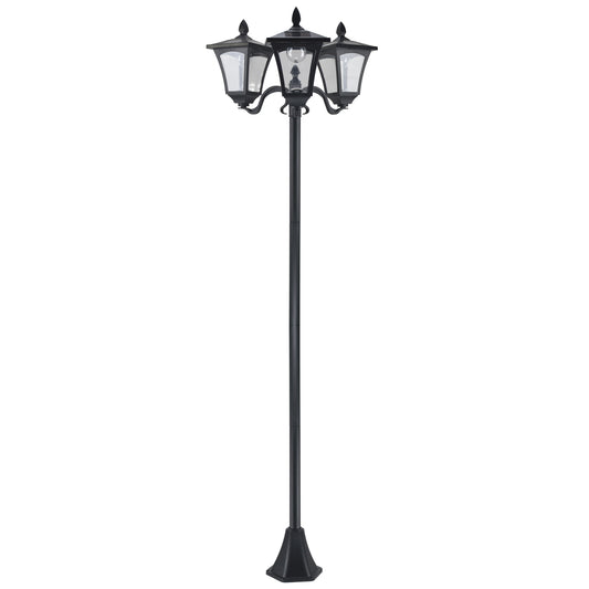 Outsunny Farol Solar de Jardín con 3 Luces LED Impermeable IP44 Sensor de Noche Farola de Exterior para Camino Terraza Patio 51,5x47x182,5 cm Negro