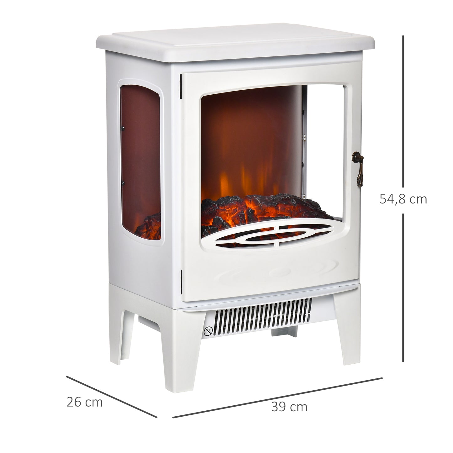 HOMCOM Chimenea Eléctrica 900W/1800W Chimenea Decorativa de Pie con Ventanas Efecto de Llama Temperatura Ajustable y Protección Sobrecalentamiento para 20-25 ㎡ Blanco