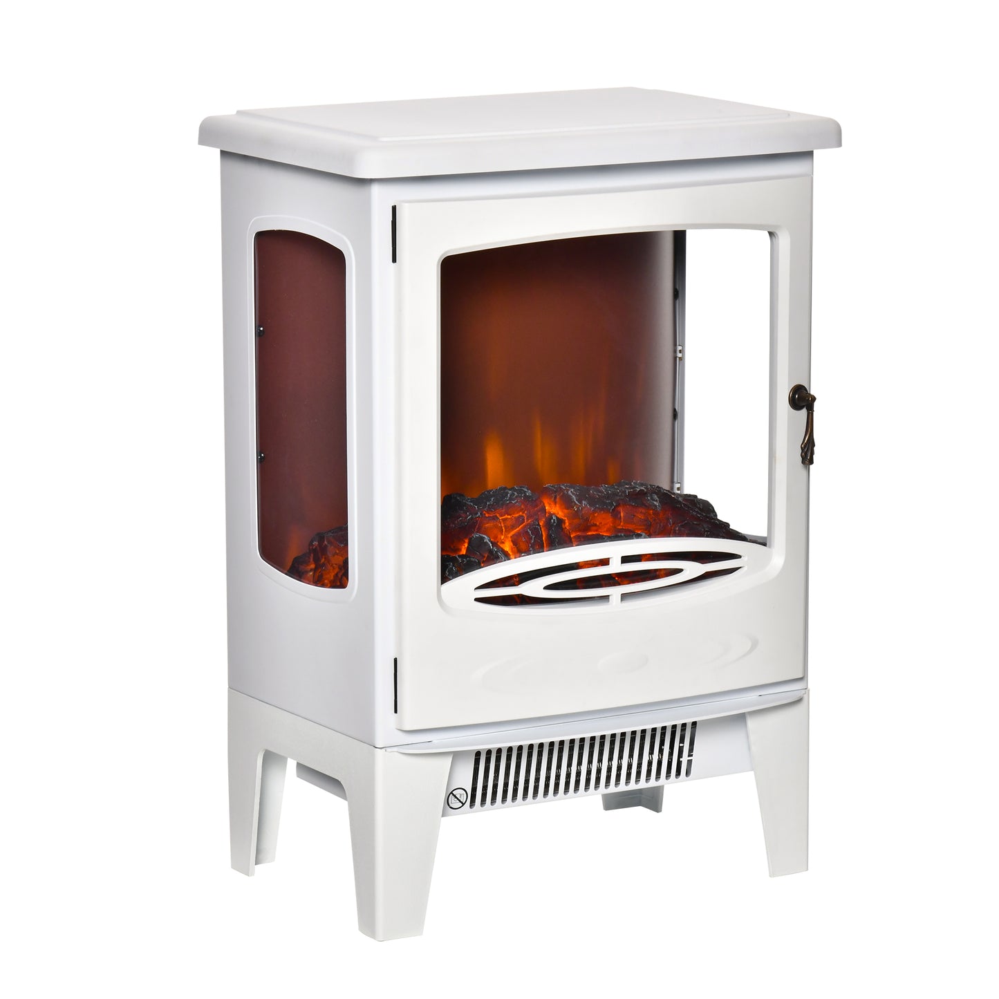 HOMCOM Chimenea Eléctrica 900W/1800W Chimenea Decorativa de Pie con Ventanas Efecto de Llama Temperatura Ajustable y Protección Sobrecalentamiento para 20-25 ㎡ Blanco