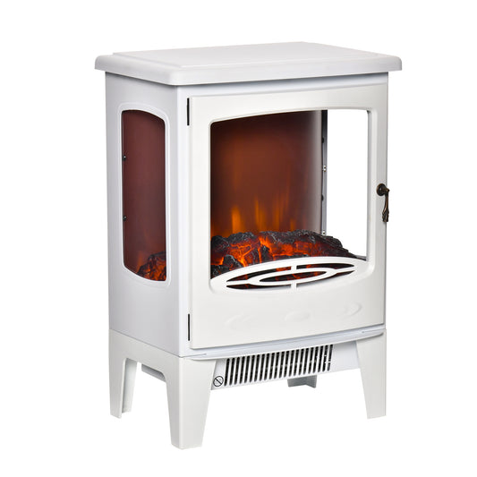 HOMCOM Chimenea Eléctrica 900W/1800W Chimenea Decorativa de Pie con Ventanas Efecto de Llama Temperatura Ajustable y Protección Sobrecalentamiento para 20-25 ㎡ Blanco