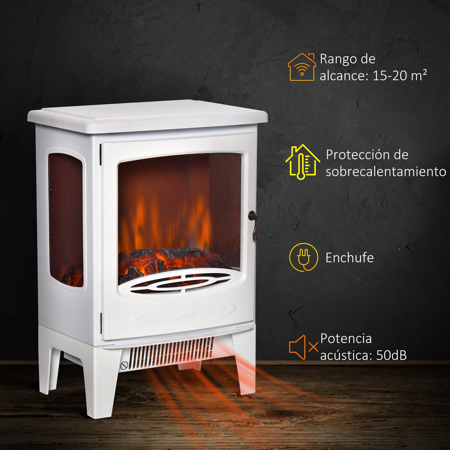 HOMCOM Chimenea Eléctrica 900W/1800W Chimenea Decorativa de Pie con Ventanas Efecto de Llama Temperatura Ajustable y Protección Sobrecalentamiento para 20-25 ㎡ Blanco