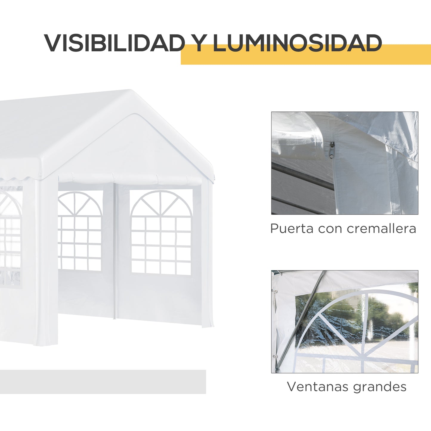 Outsunny Carpa para Fiesta Cochera Gazebo 6x4m Pergola Cenador Pabellón 4 Paneles Laterales Ventanas Anti-UV para Eventos Bodas Acero PE Blanco