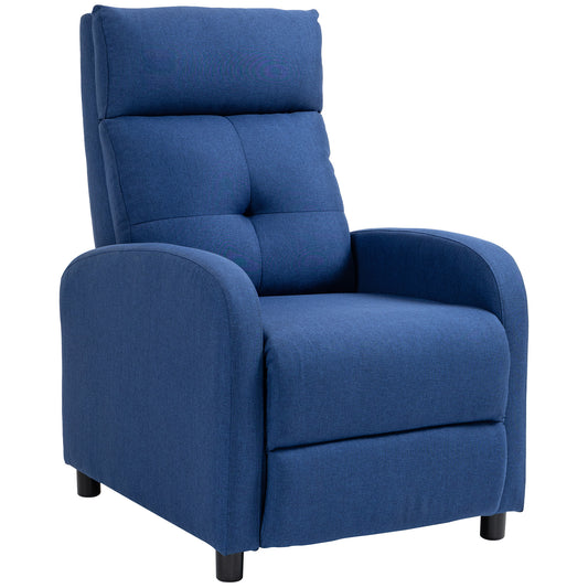 HOMCOM Sillón Relax Reclinable Manual Sillón Reclinable para Salón Tapizado en Tela con Reposapiés Respaldo Alto Carga 150 kg para Dormitorio Oficina Azul