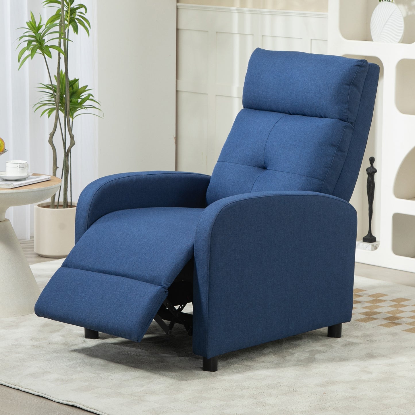 HOMCOM Sillón Relax Reclinable Manual Sillón Reclinable para Salón Tapizado en Tela con Reposapiés Respaldo Alto Carga 150 kg para Dormitorio Oficina Azul