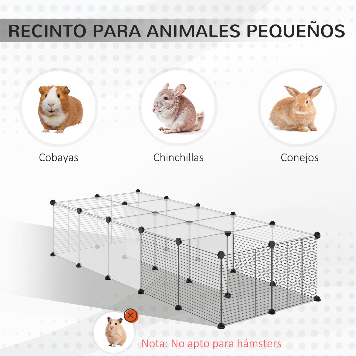 PawHut Jaula para Animales Pequeños Parque para Mascotas con 27 Paneles y Forma Personalizable para Cobayas Conejos Chinchillas 140x70x70 cm Transparente