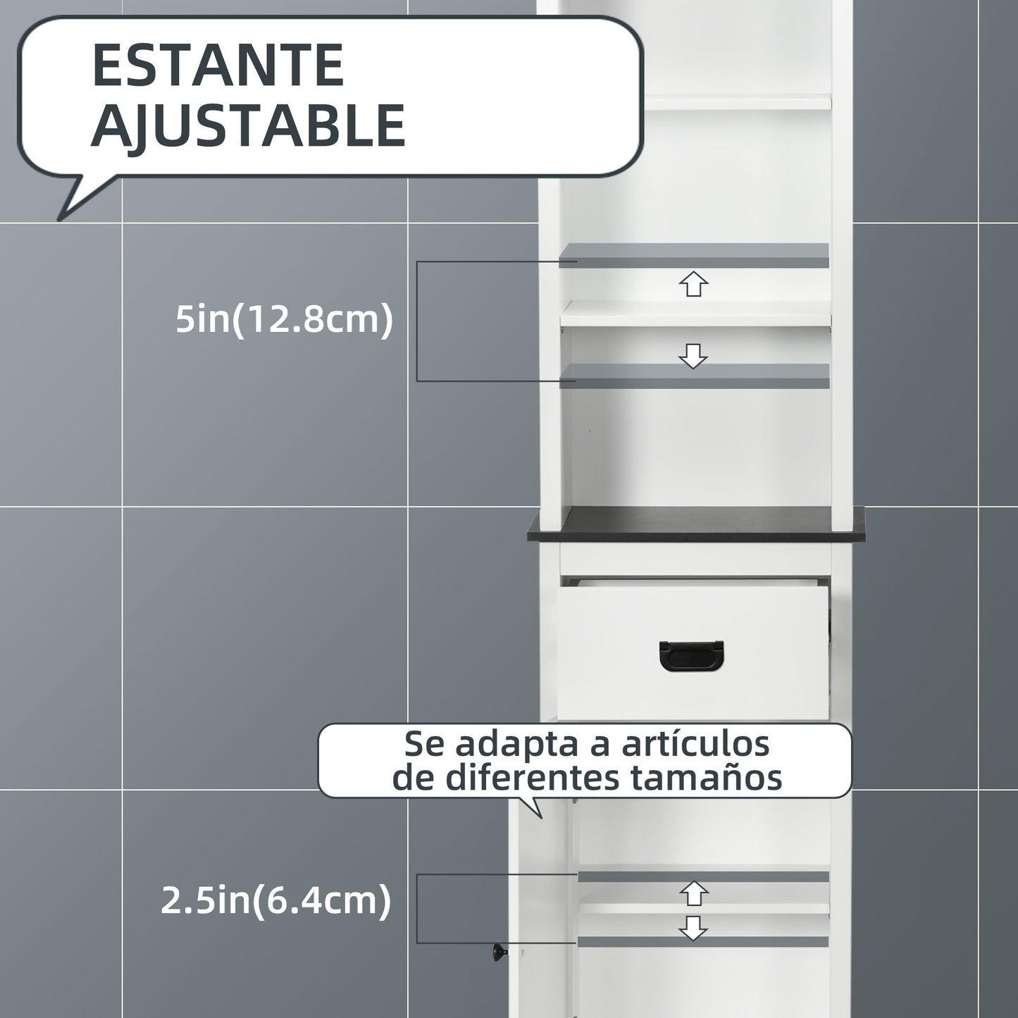 kleankin Conjunto de Baño Incluye 1 Armario Auxiliar de Baño y 1 Columna de Baño con Estantes Ajustables y Cajón Estilo Moderno Antivuelco para Dormitorio Blanco