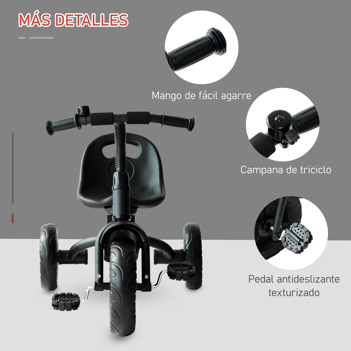 HOMCOM Triciclo para Niños más de 18 meses con Timbre Guardabarros Rueda de Seguridad 79x50,5x58 cm Negro