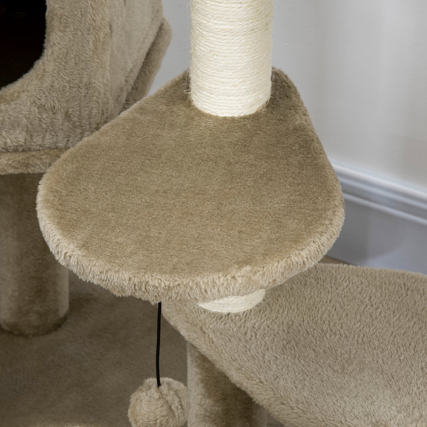 PawHut Árbol Rascador para Gatos Pequeños Altura 94 cm Torre para Gatos con Cama Superior Cueva 3 Escaleras Bolas Colgantes y Postes de Sisal 55x55x94 cm Marrón