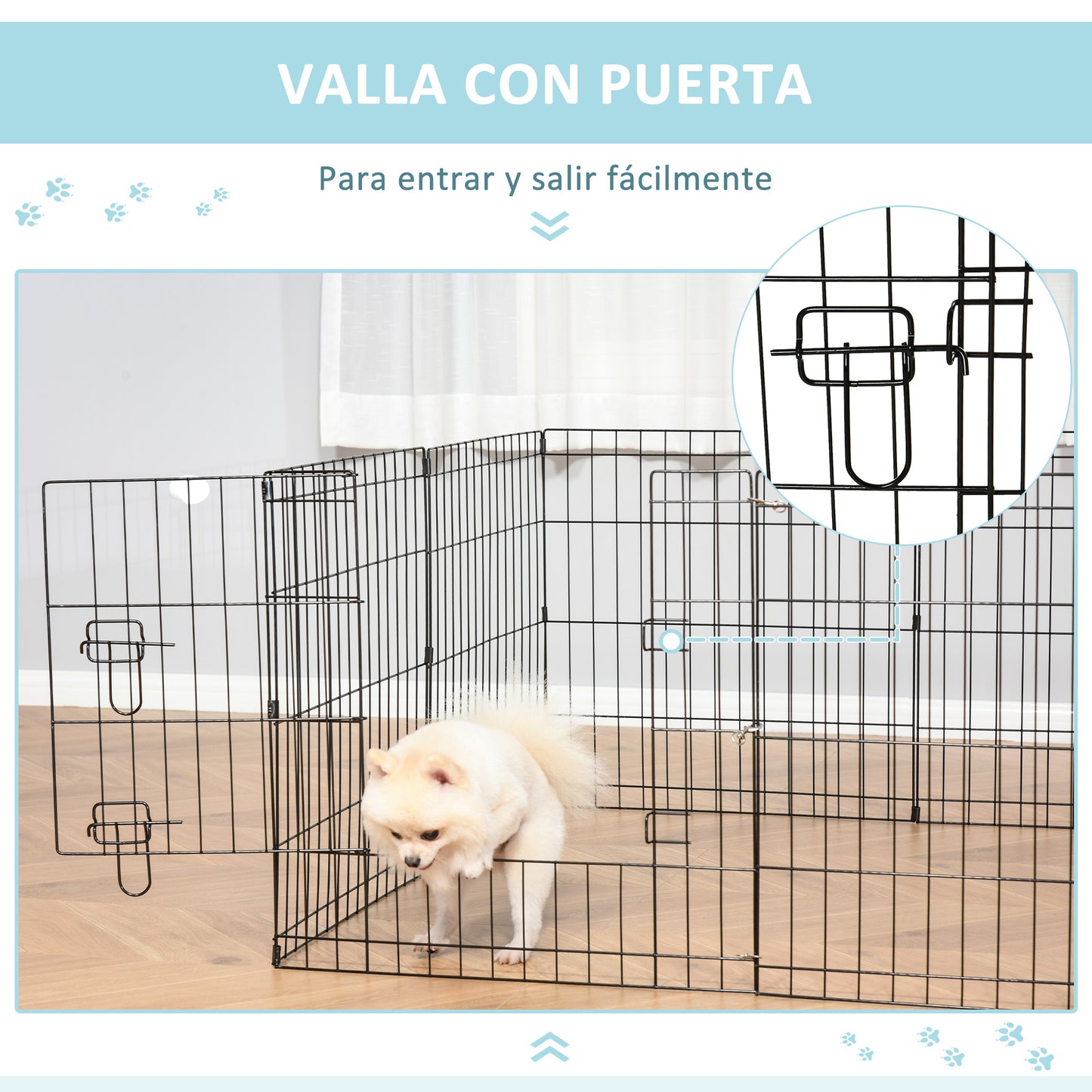 PawHut Parque de Juegos para Perros 8 Paneles 61x61 cm Plegables Jaula Metálica para Mascotas con Puerta y Doble Cerradura para Jardín Patio Exterior Negro