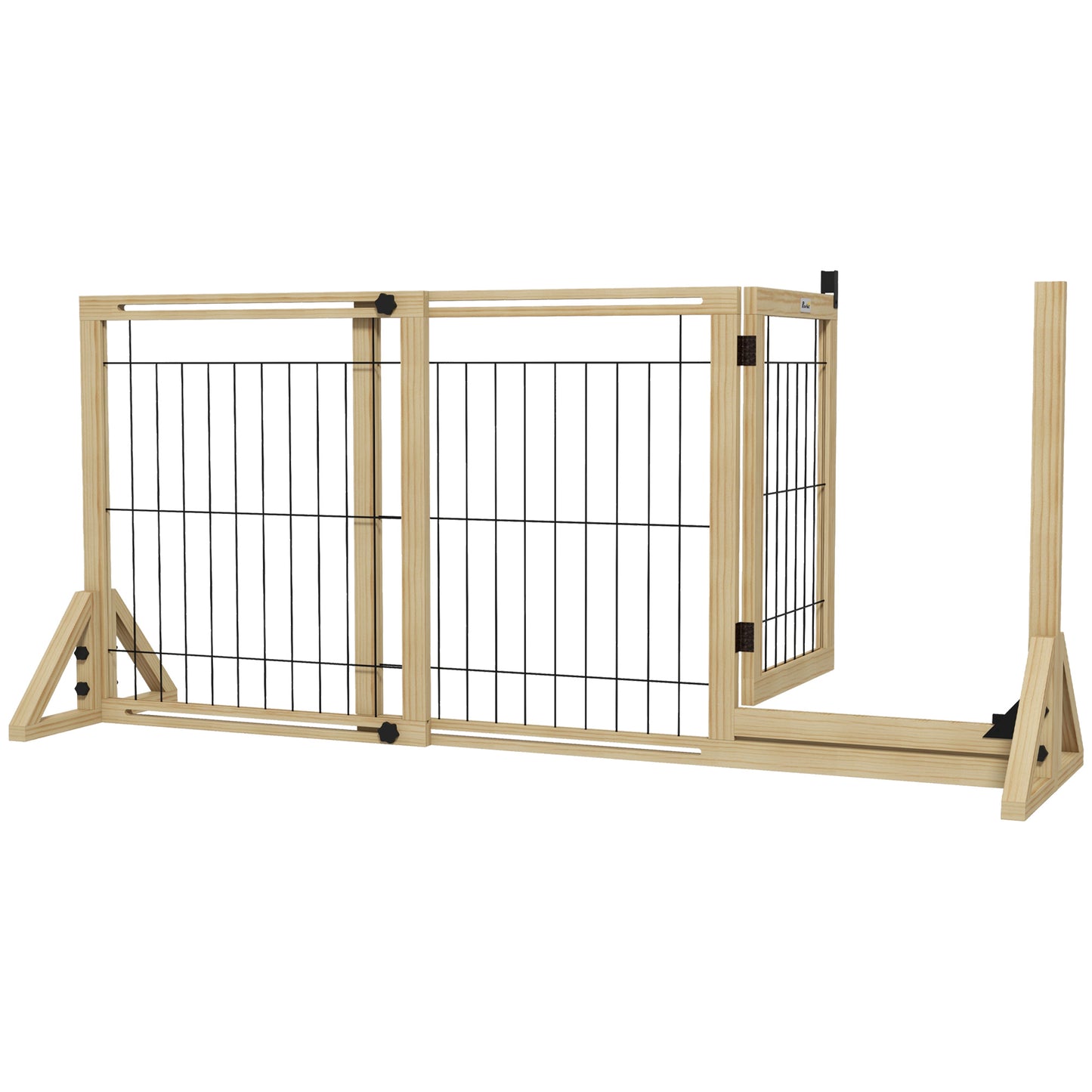 PawHut Barrera para Perros de Madera Valla para Mascotas Extensible de 2 Paneles con Patas de Apoyo Triangulares para Puerta Pasillo Escalera 112-159x44x70 cm Natural