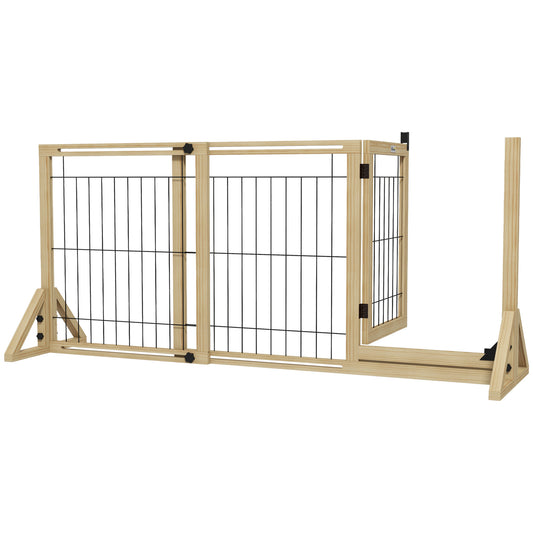 PawHut Barrera para Perros de Madera Valla para Mascotas Extensible de 2 Paneles con Patas de Apoyo Triangulares para Puerta Pasillo Escalera 112-159x44x70 cm Natural