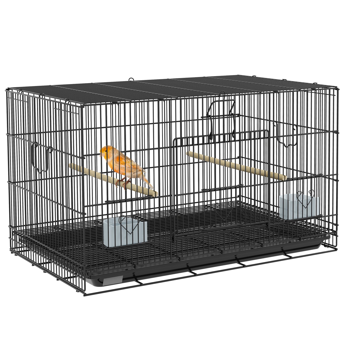 PawHut Jaula para Pájaros 77x46x45 cm Jaula Metálica para Aves con Bandeja Extraíble 2 Perchas 2 Comederos para Periquitos Canarios Negro