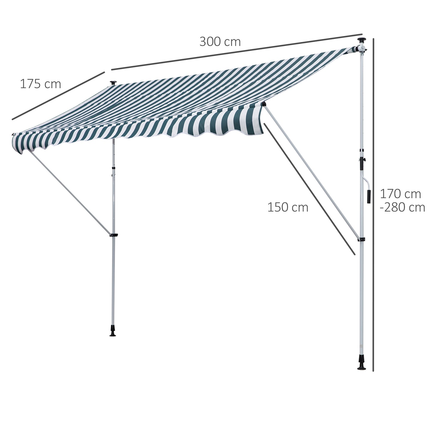 Outsunny Toldo Manual Retráctil Toldo para Balcón con Altura Ajustable Manivela y Protección Solar para Terraza Jardín Verde